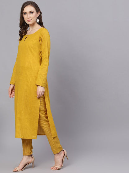 Women Yellow Kurta with Trousers & Dupatta by AKS (3 P