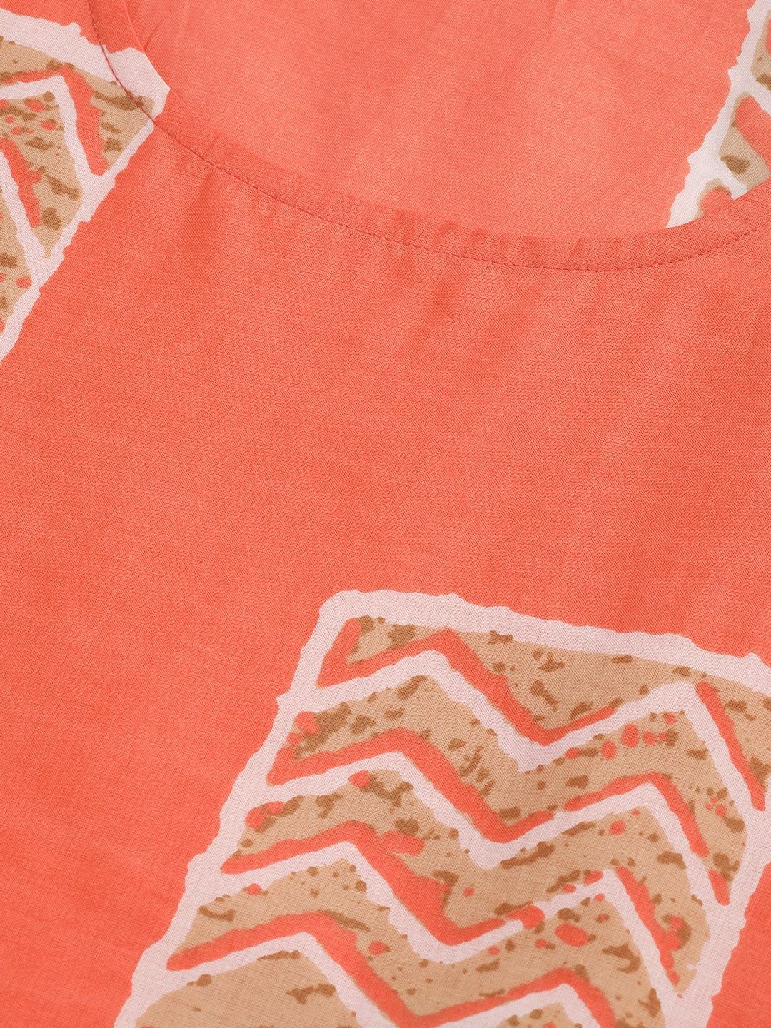 Women's  Orange & Beige Printed Kurta with Palazzos