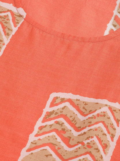 Women's  Orange & Beige Printed Kurta with Palazzos