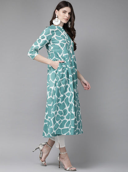 Women's  Blue & White Giraffe Print Anarkali Kurta