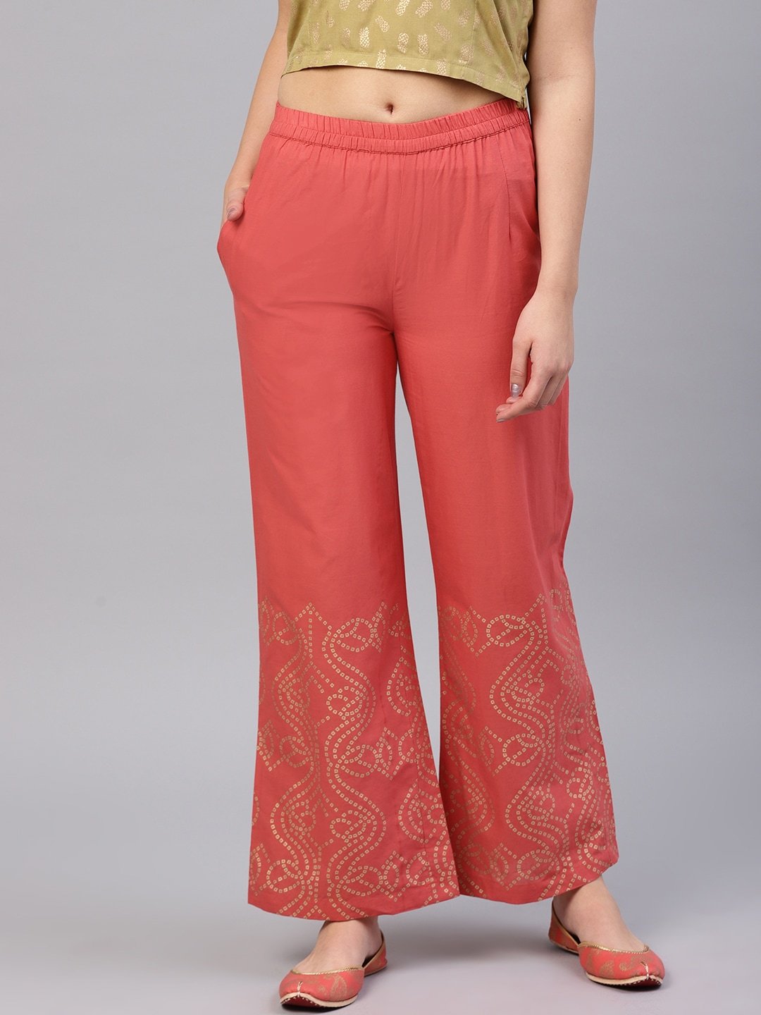 Women's  Peach-Coloured Wide Leg Solid Palazzos