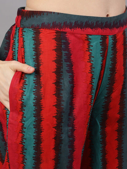 Women's  Red & Black Ikat Kurta Set With Dupatta
