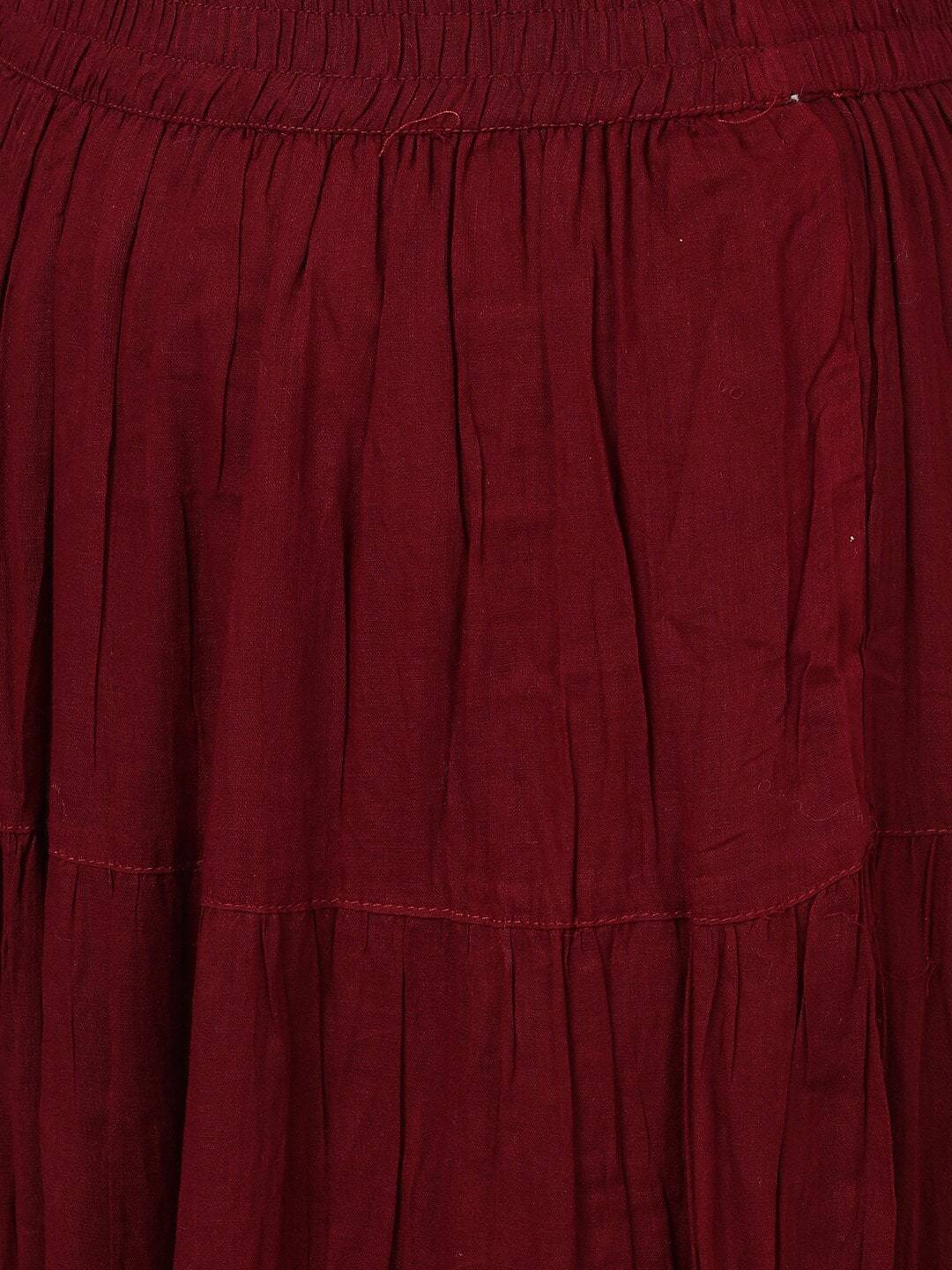 Women's  Maroon Printed Kurta with Skirt