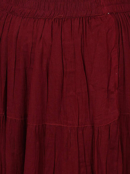 Women's  Maroon Printed Kurta with Skirt