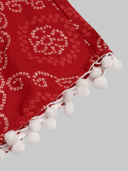 Women's  Red & White Printed A-Line Kurta