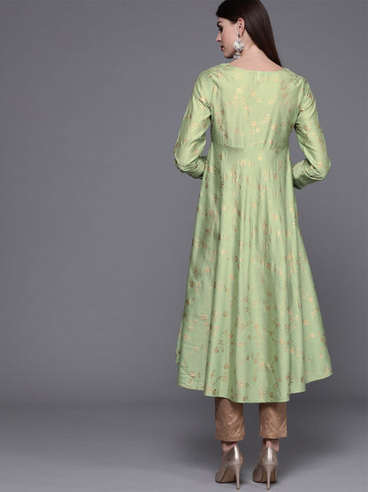 Women's Green printed anarkali kurta