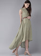 Women's  Green & Yellow Striped Maxi Dress