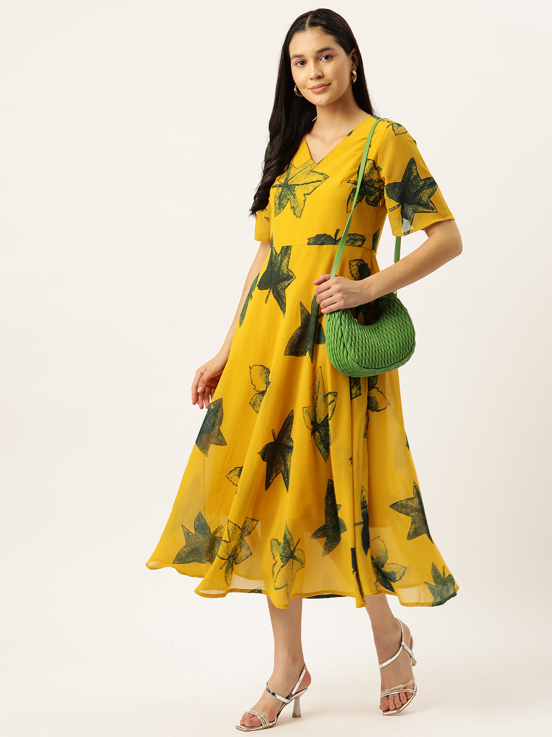 Women's V-Neck Ethnic Dress Yellow Dress