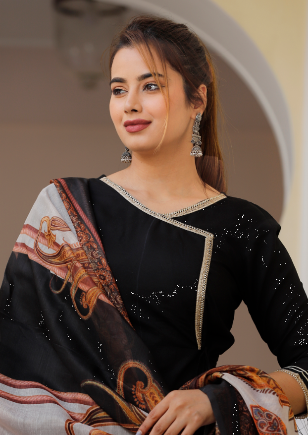 Women's Black Kurta And Pant Set With Dupatta