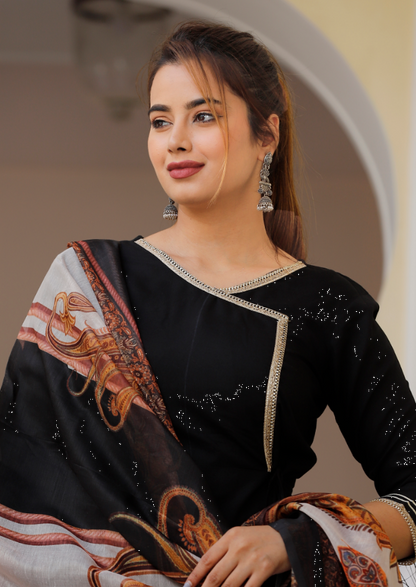 Women's Black Kurta And Pant Set With Dupatta