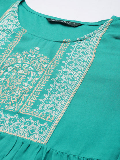 Women's Rama Rayon Panelled Printed A-Line Kurta Trouser Set With Dupatta
