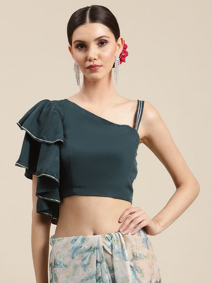 Women's Off White Chiffon Abstract Digital Print Saree