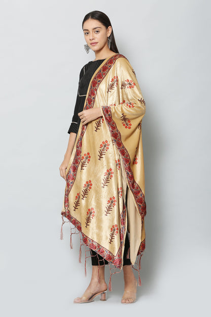 Women's Beige Color Polyster Blend Velvet  Digital Printed Dupatta