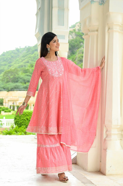 Women's Pink Printed Peplum Dupatta Set