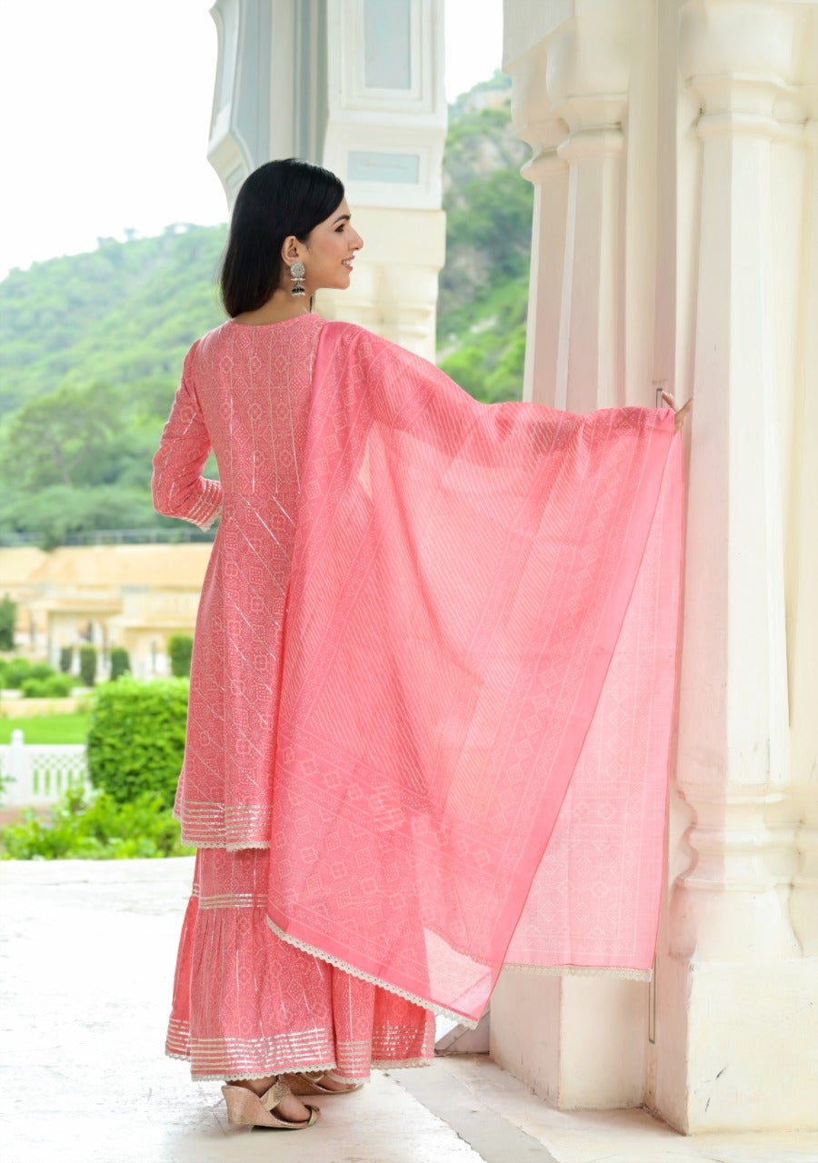 Women's Pink Printed Peplum Dupatta Set