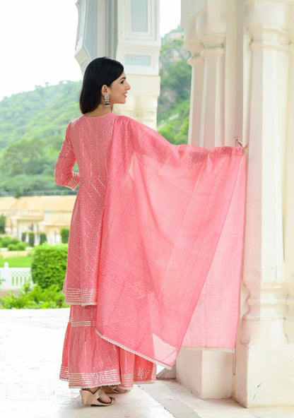 Women's Pink Printed Peplum Dupatta Set