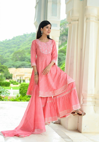 Women's Pink Printed Peplum Dupatta Set