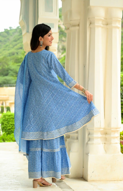 Women's Blue Printed Peplum Dupatta Set