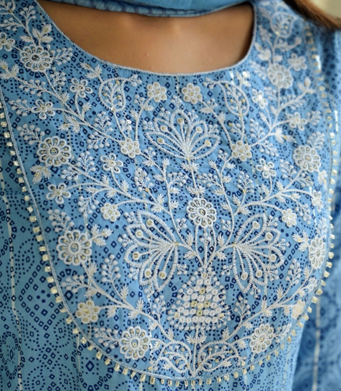 Women's Blue Printed Peplum Dupatta Set