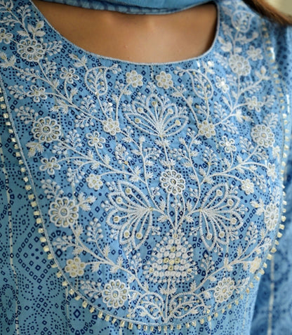 Women's Blue Printed Peplum Dupatta Set