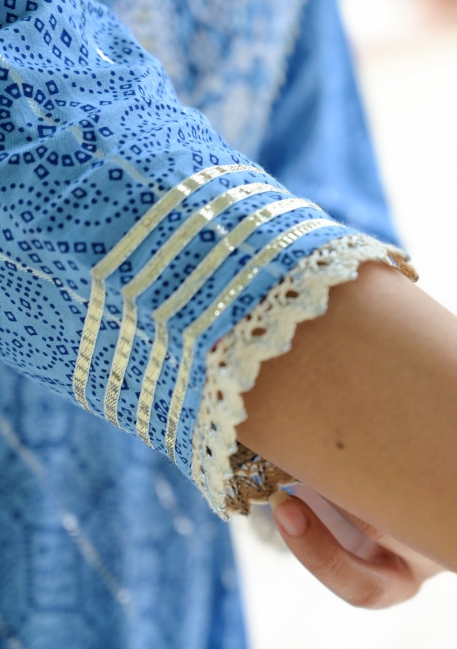 Women's Blue Printed Peplum Dupatta Set