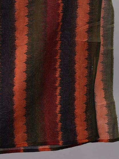 Women's  Black & Orange Colourblocked Kurta with Sharara & Dupatta