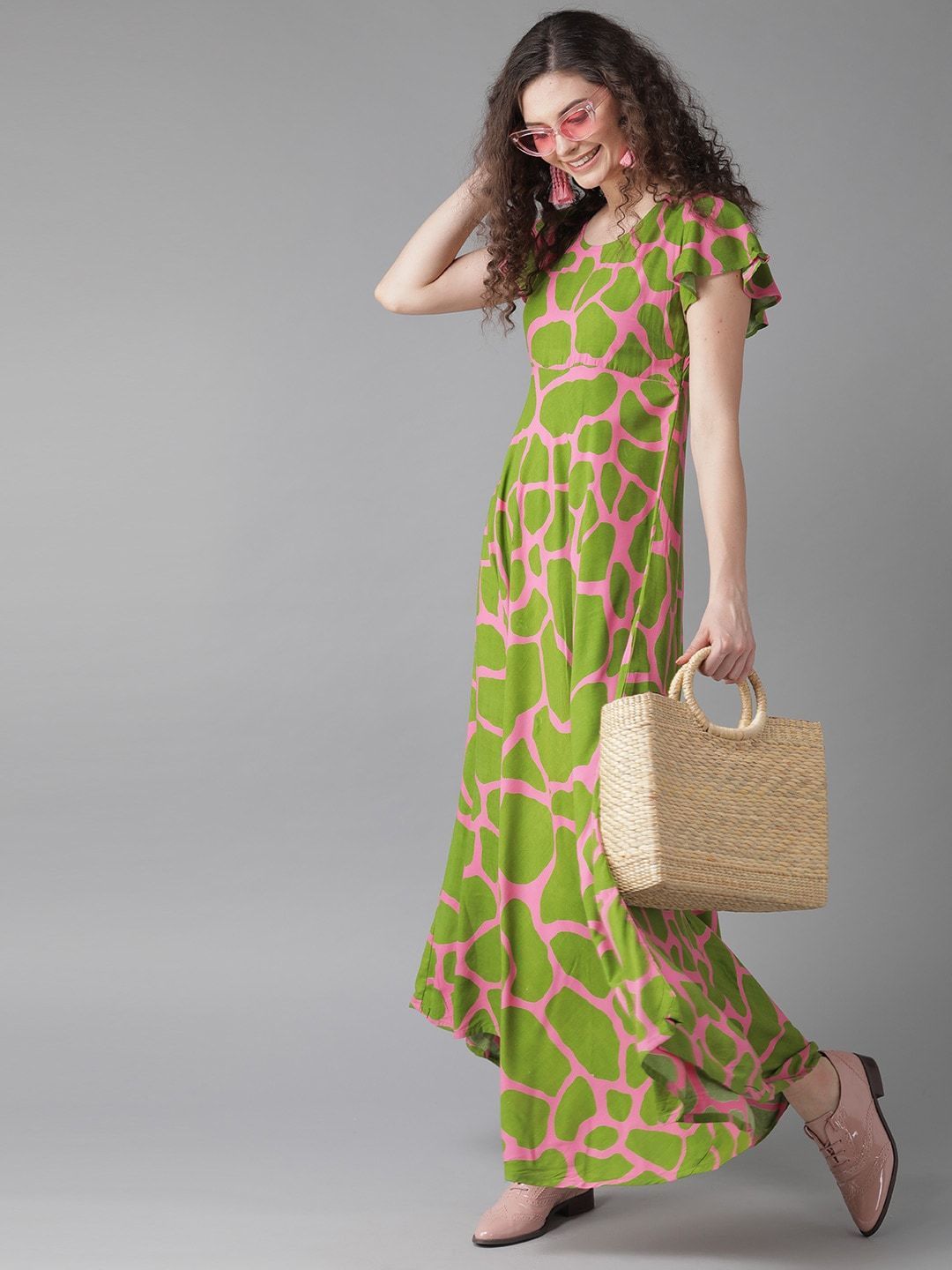Women's  Green & Pink Printed Anarkali Kurta