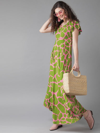Women's  Green & Pink Printed Anarkali Kurta