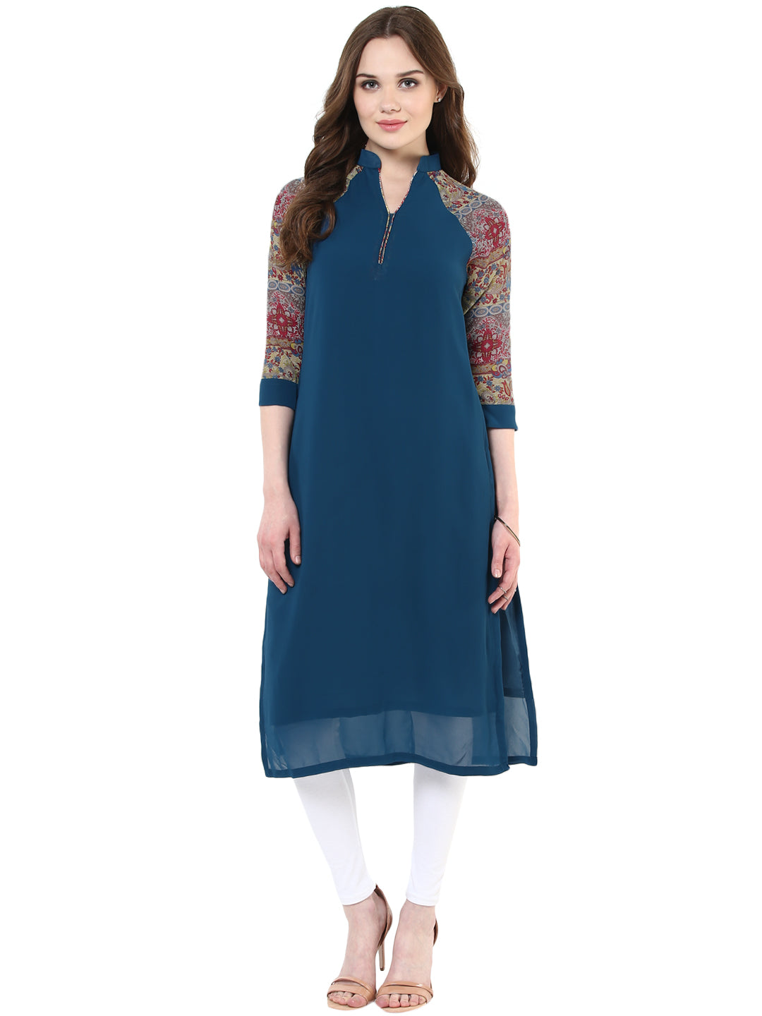 Women's Red And Blue Elephant Print Cotton Kurti
