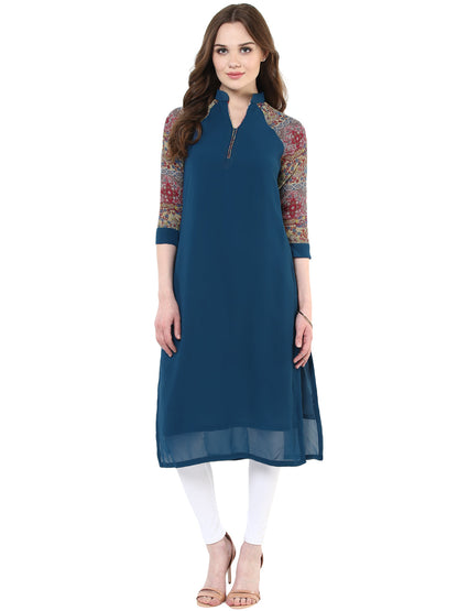 Women's Red And Blue Elephant Print Cotton Kurti