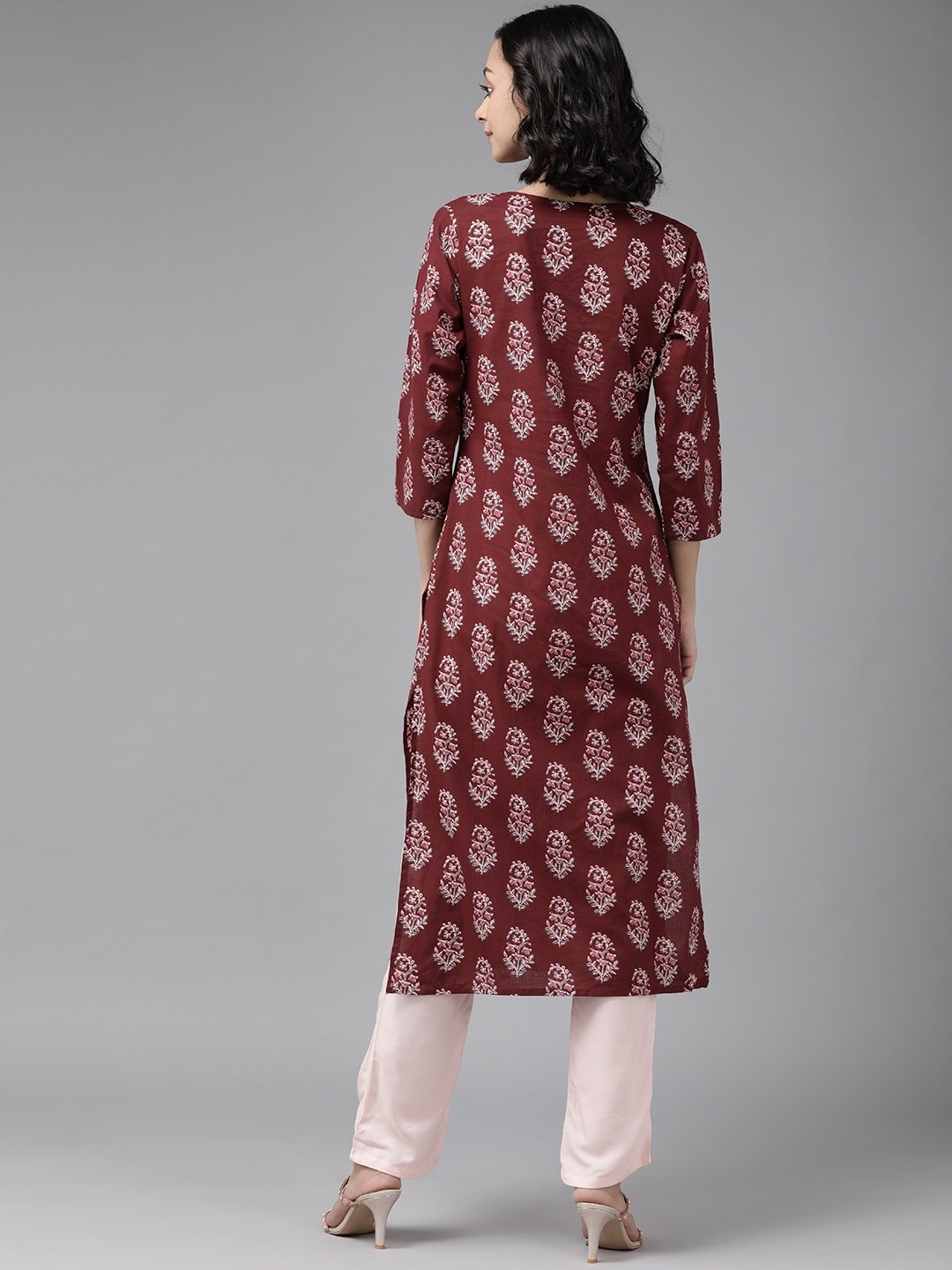 Women's Maroon & Baby Pink Kurta Set