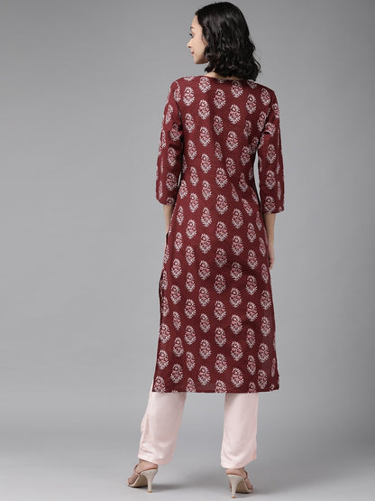 Women's Maroon & Baby Pink Kurta Set