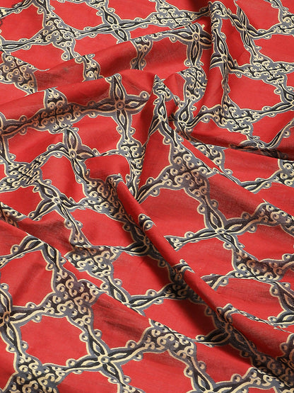 Women's Maroon Geometric Sarees With Unstitched Blouse