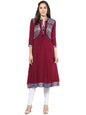 Women's Red And Navy Blue Jacket Style Anarkali Kurti