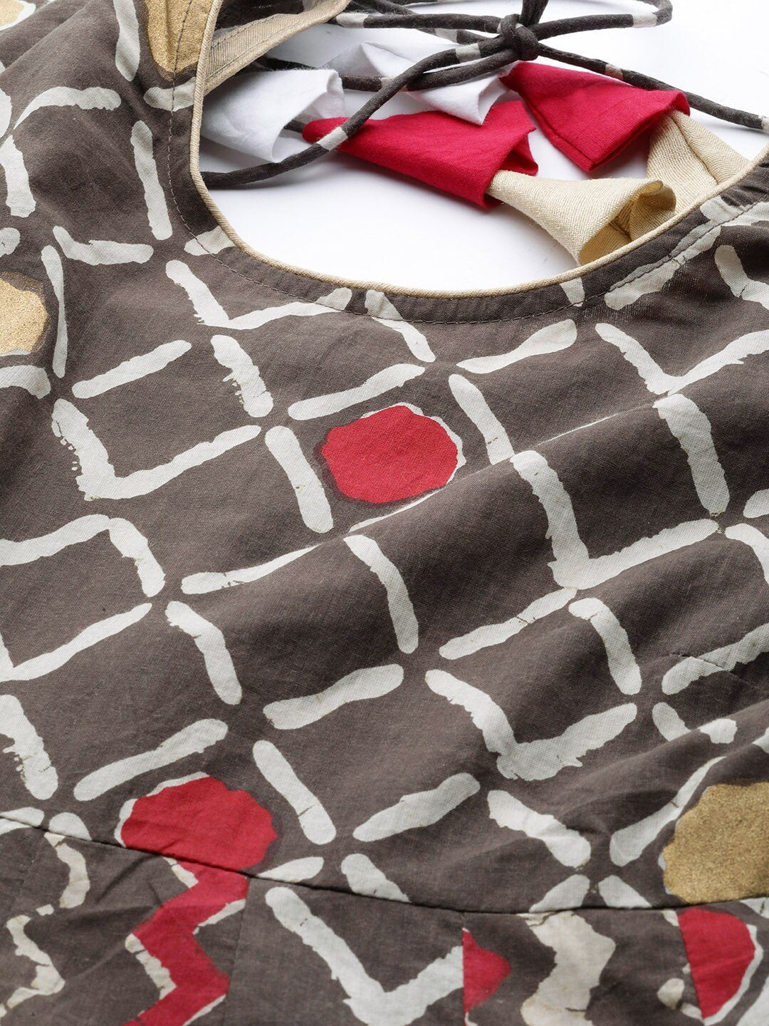 Women's  Coffee Brown & Red Printed Anarkali Kurta
