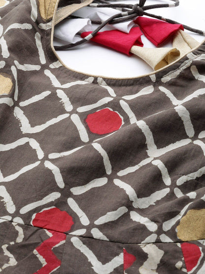 Women's  Coffee Brown & Red Printed Anarkali Kurta