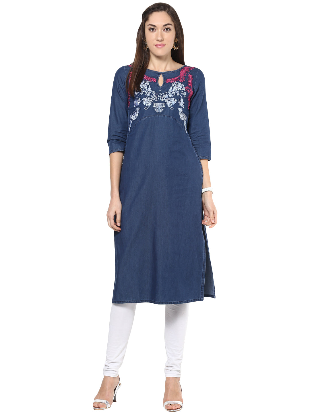 Women's Orange And Blue Asymmetric Kurti