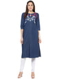 Women's Orange And Blue Asymmetric Kurti