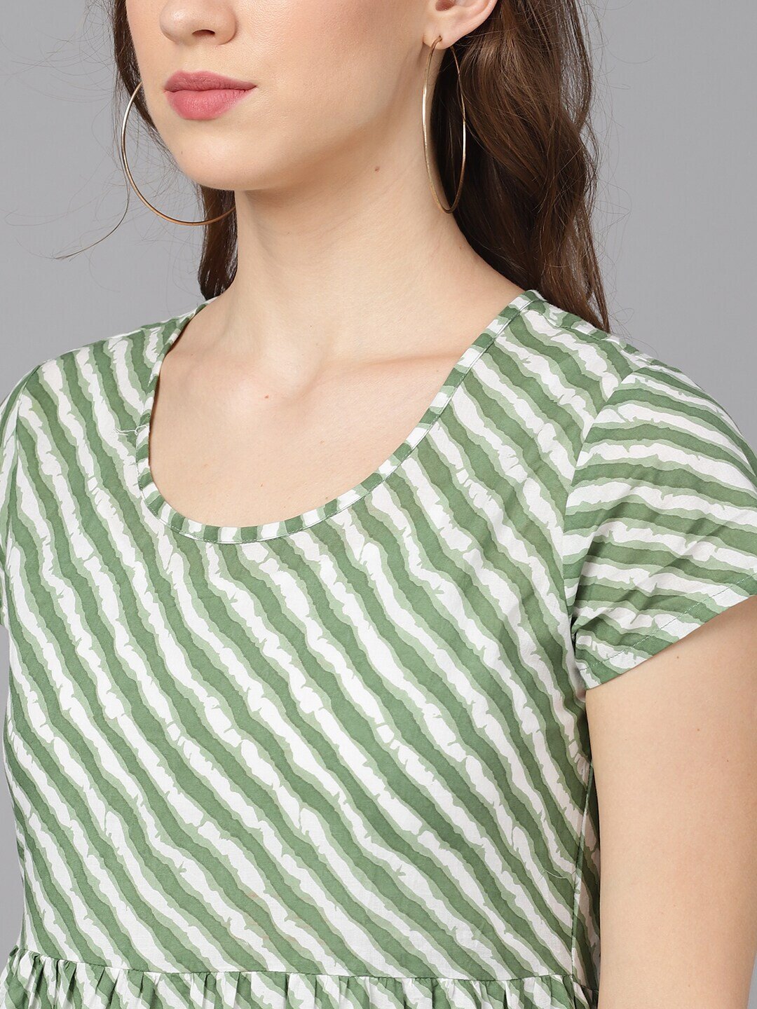 Women's  Green & White Striped Maxi Dress