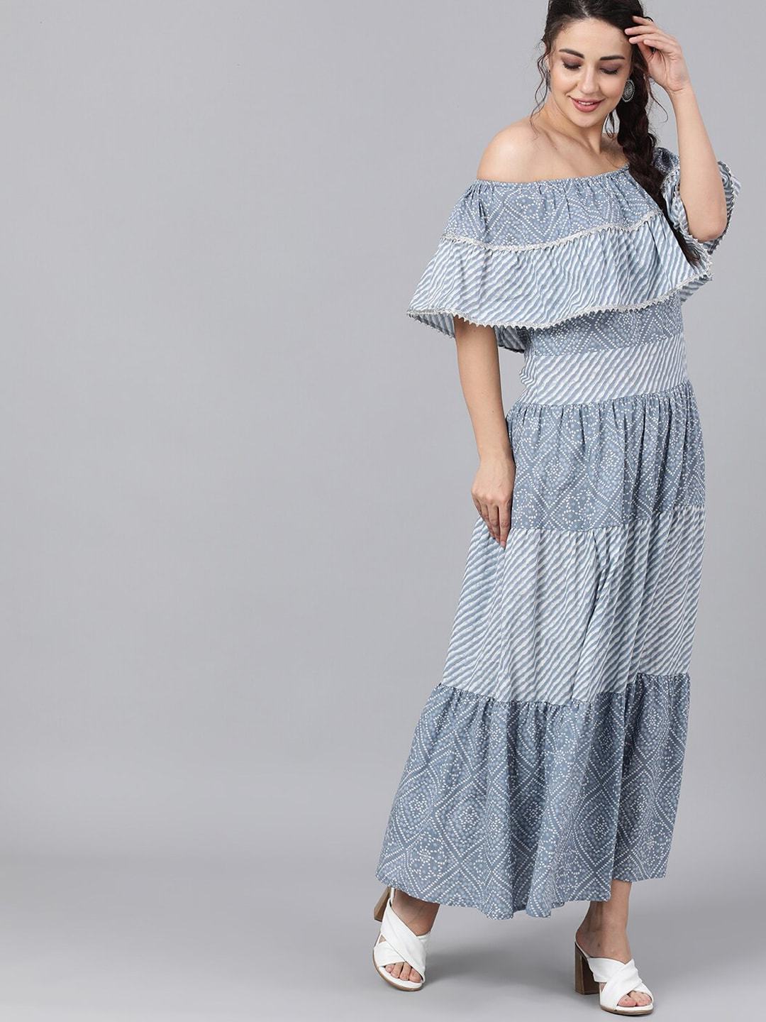 Women's  Blue Striped Maxi Dress