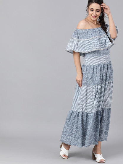 Women's  Blue Striped Maxi Dress