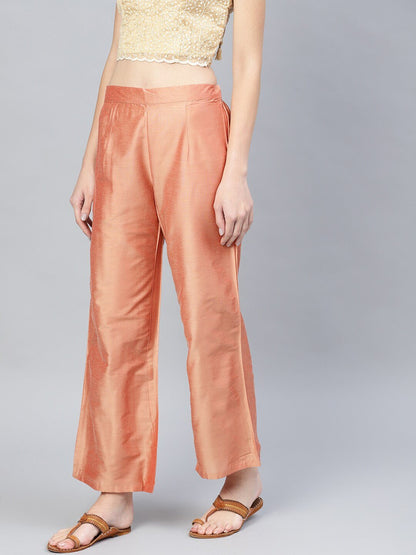 Women's  Peach-Coloured Solid Wide Leg Palazzos