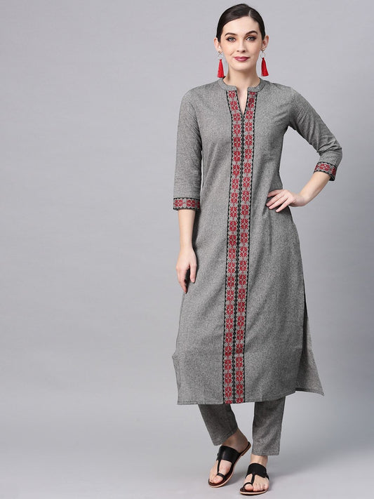 Women's  Grey Solid Straight Kurta