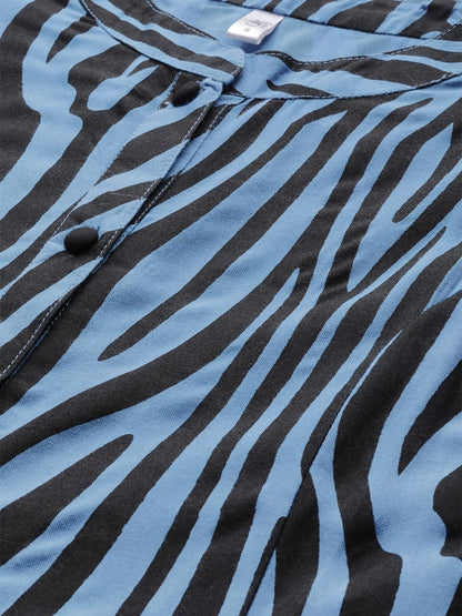 Women's  Blue & Black Printed A-Line Kurta