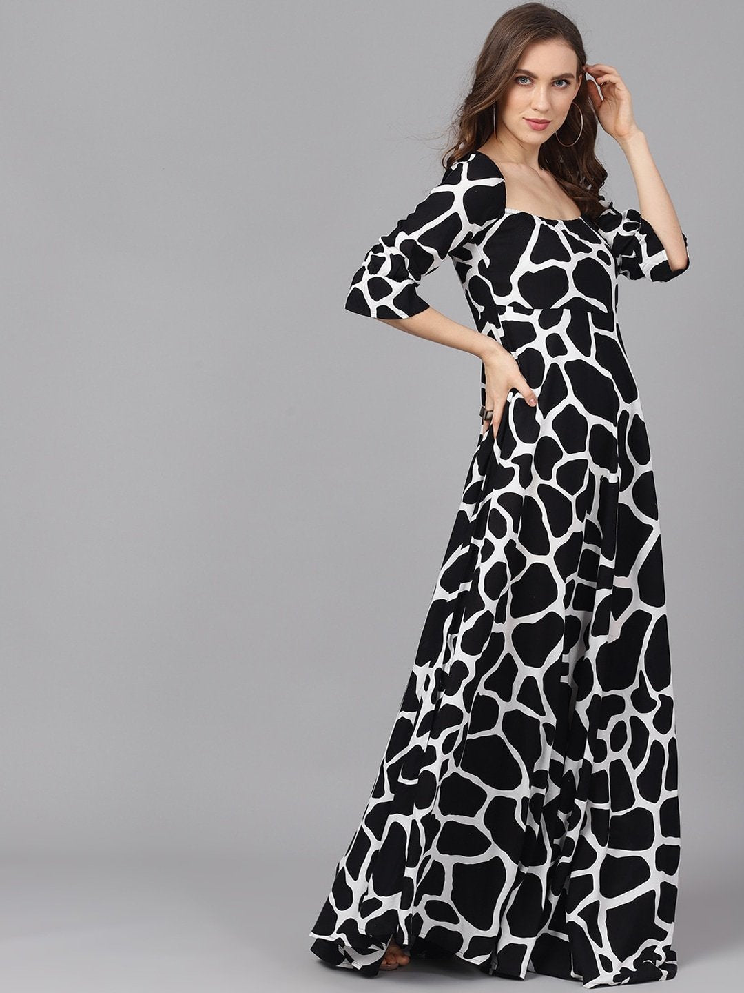Women's  Black & White Printed Maxi Dress