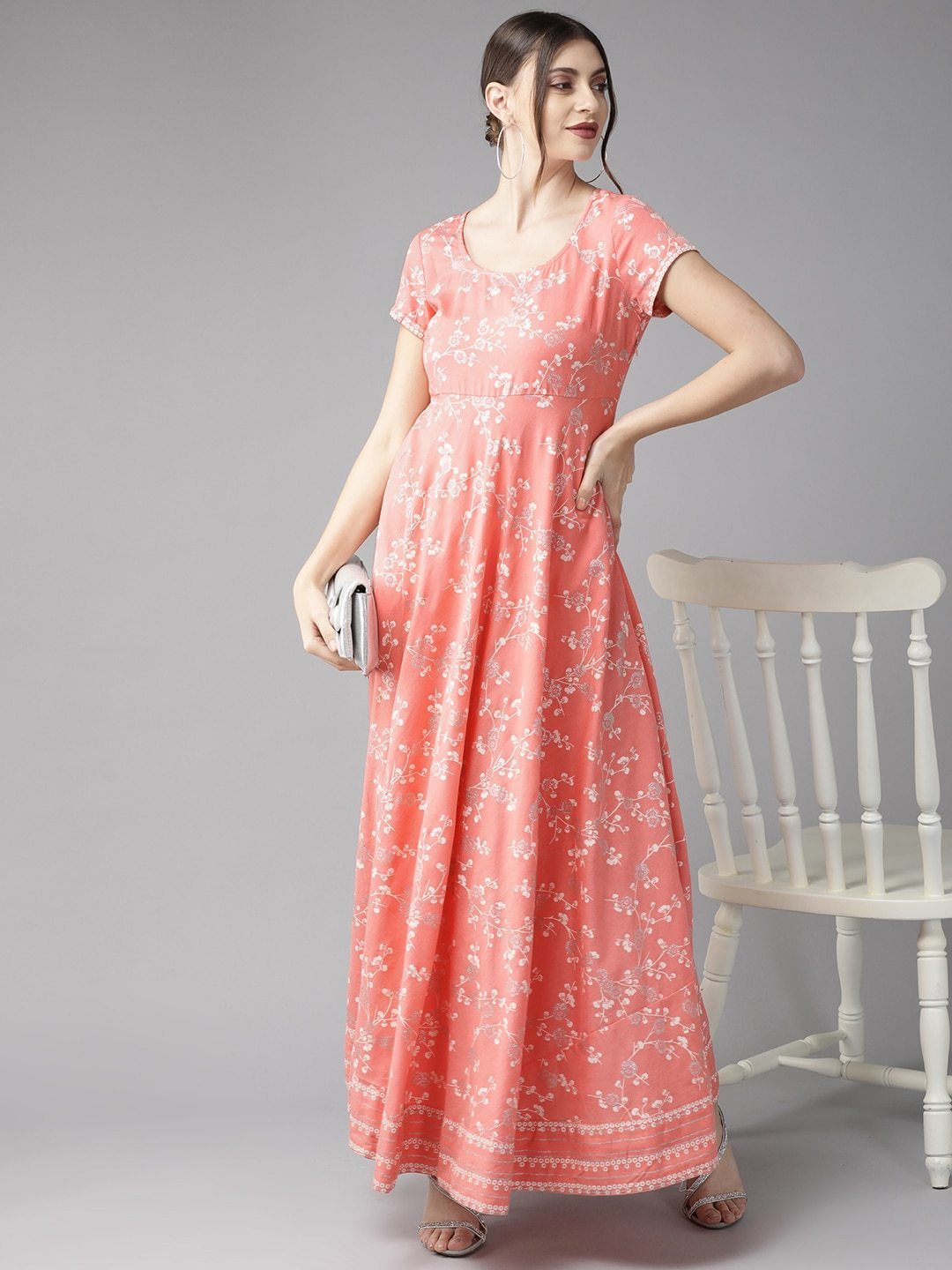 Women's  Pink & Off-White Khari Print Maxi Dress