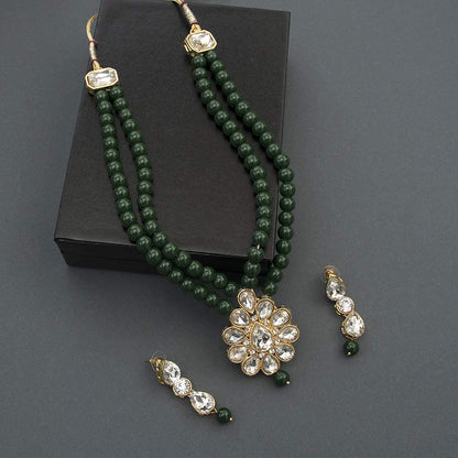 Women's traditional gold plated pearl kundan necklace set with earrings ml140g
