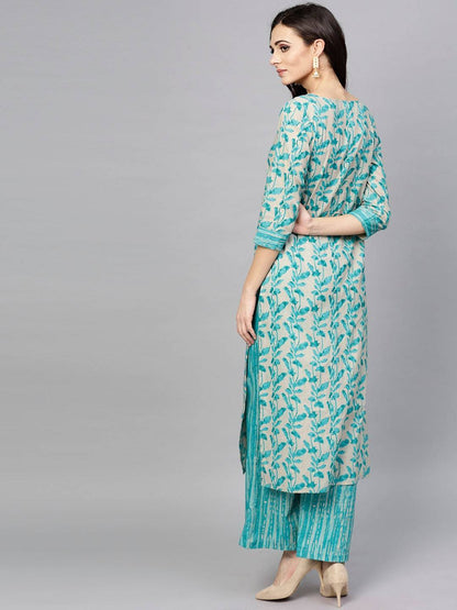 Women's  Blue & Grey Printed Kurta with Palazzos