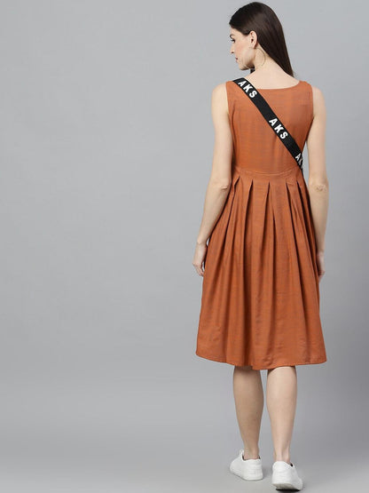 Women's  Orange Solid A-Line Dress