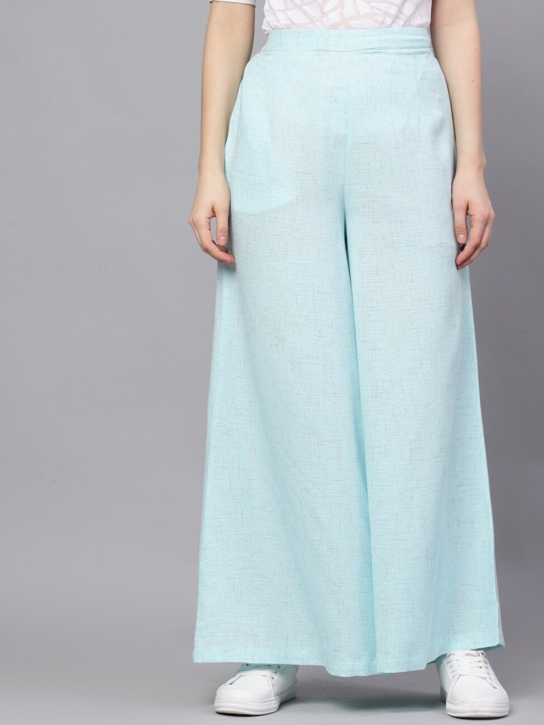 Women's  Blue Self Design Flared Palazzos